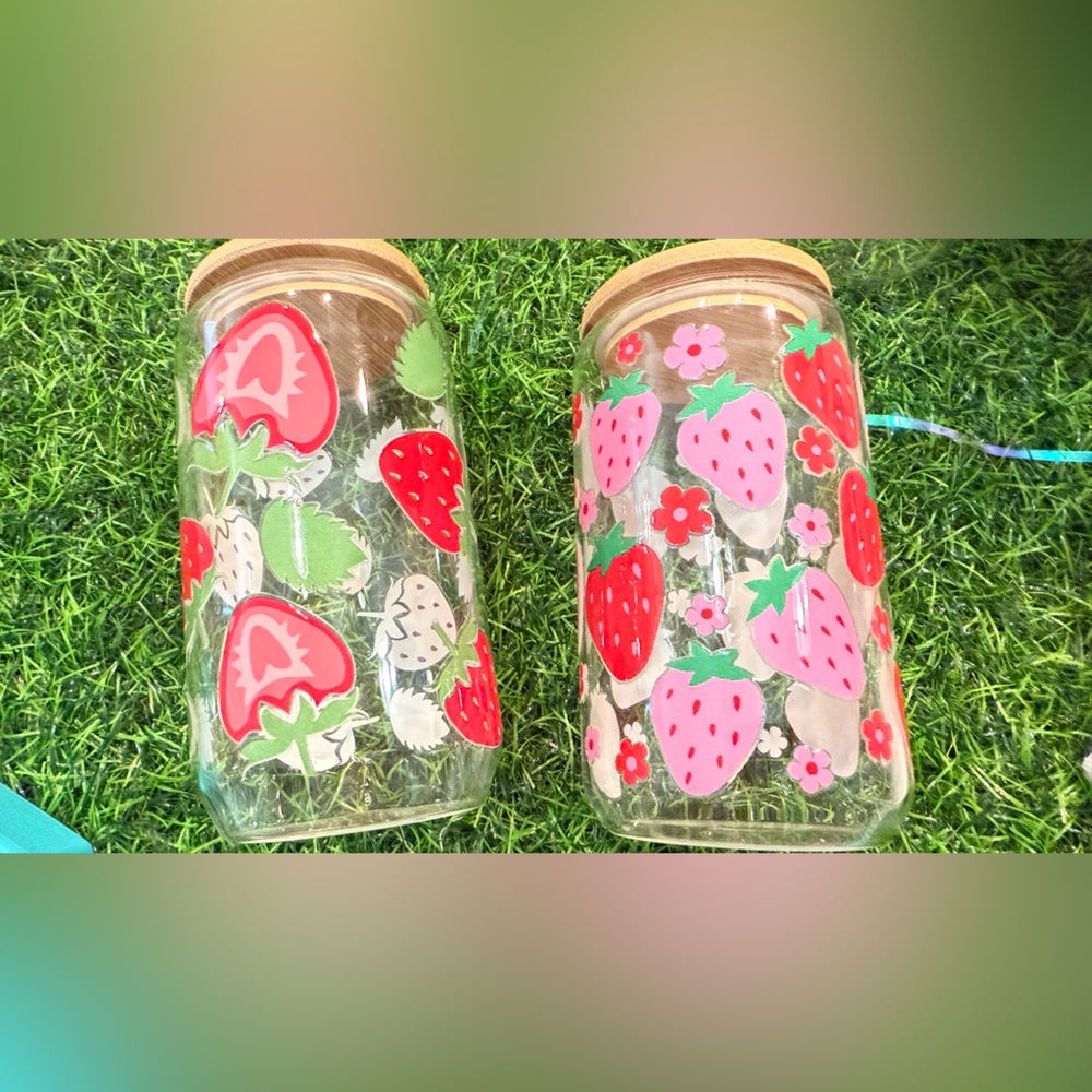 Strawberry Glass Jars with Wooden Lids